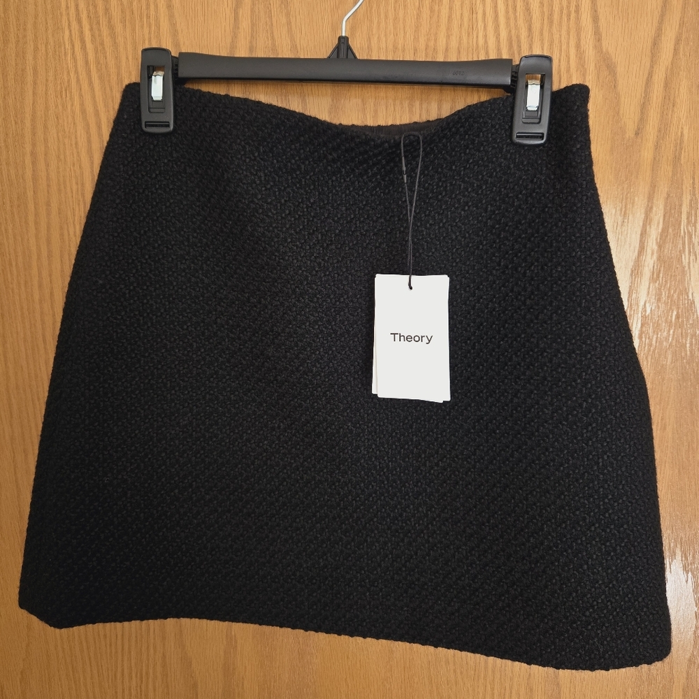 Theory Wool-Blend Black Holiday Tweed Mini Skirt